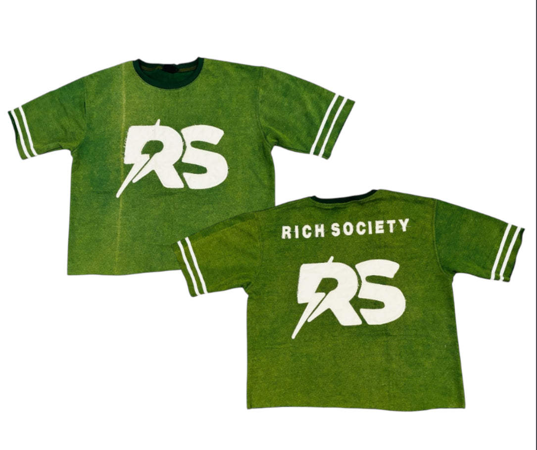 RichSociety Green Cropped Distressed Baseball Tee