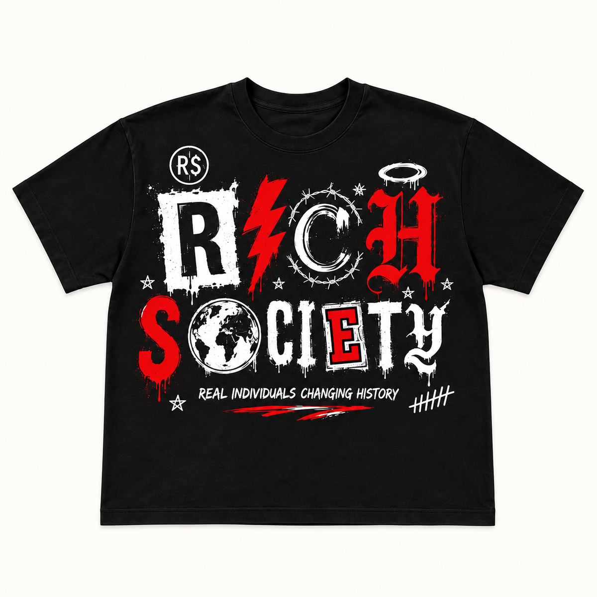 Rich Society Mixed Letter Black tee