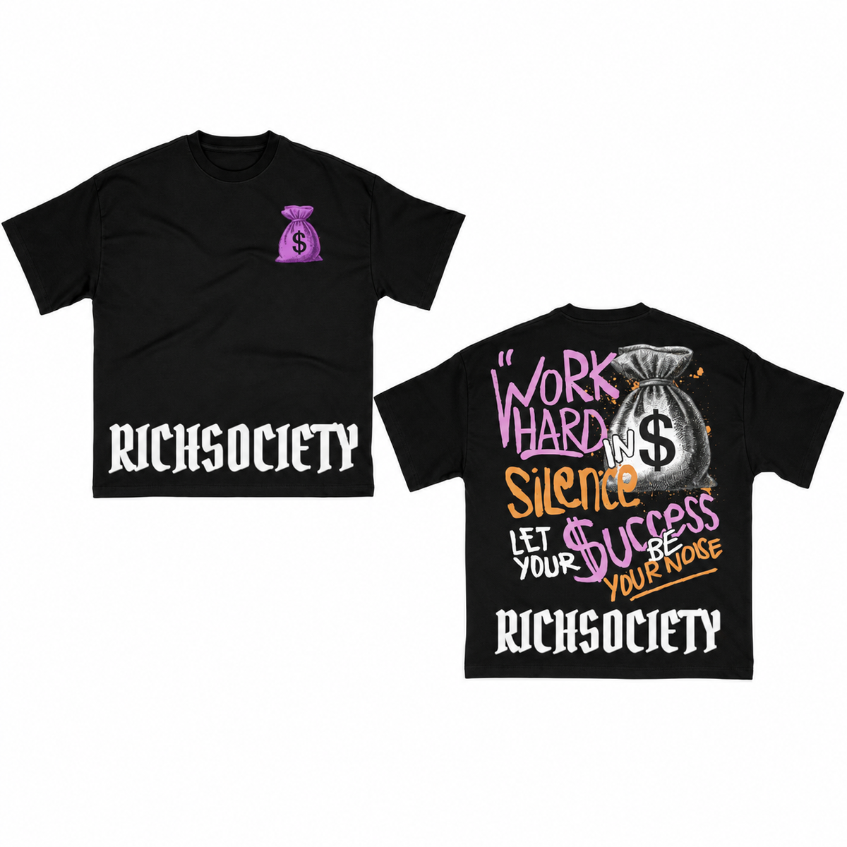 Rich Society Work Hard Black tee