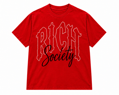 Rich Society Gothic Script Tee — Red, front view