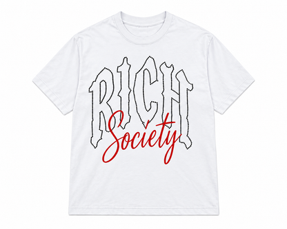 Rich Society Gothic Script Tee — White, front view
