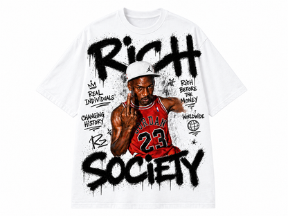 Rich Society Basketball Portrait Tee — White, front view