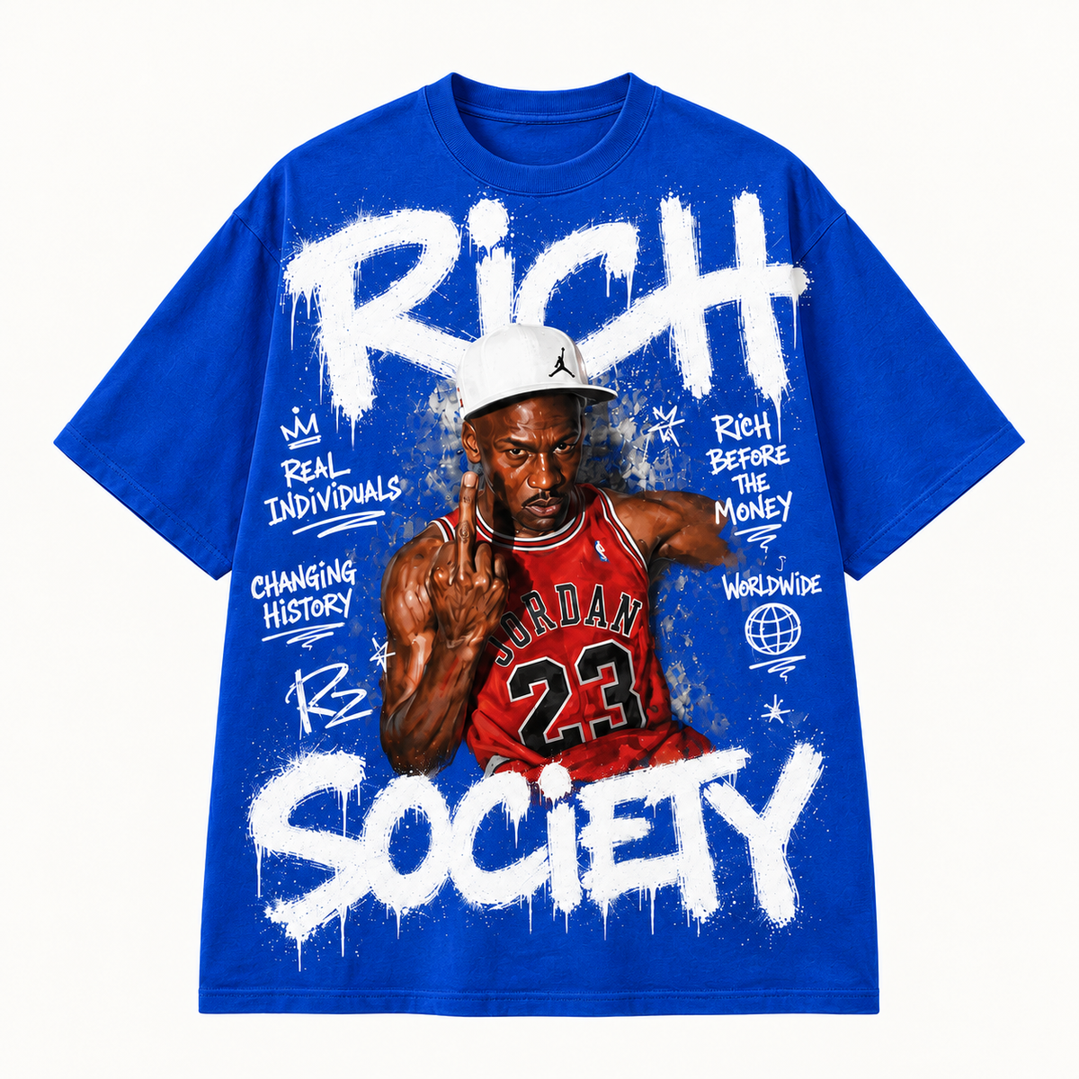 Rich Society Basketball Portrait Blue tee