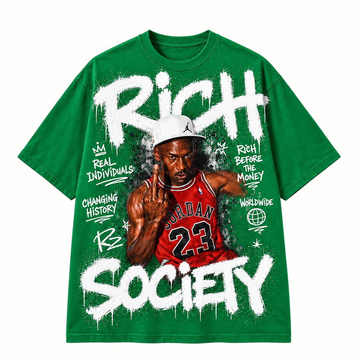 Rich Society Basketball Portrait Green tee
