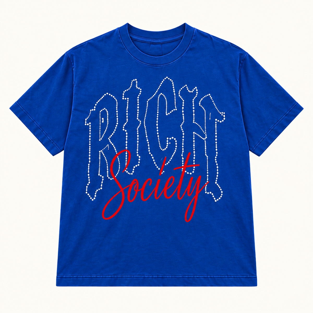 Rich Society Gothic Script Blue tee