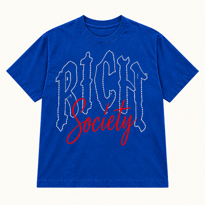 Rich Society Gothic Script Blue tee