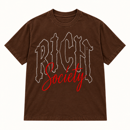Rich Society Gothic Script Brown tee
