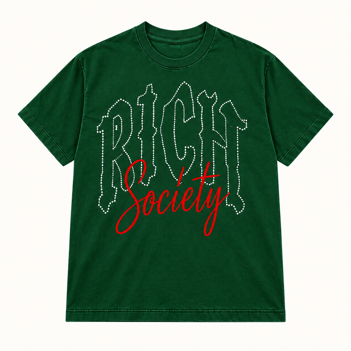 Rich Society Gothic Script Green tee