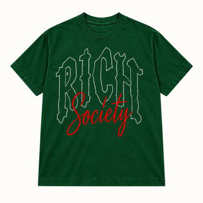 Rich Society Gothic Script Green tee
