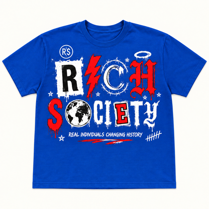 Rich Society Mixed Letter Blue tee