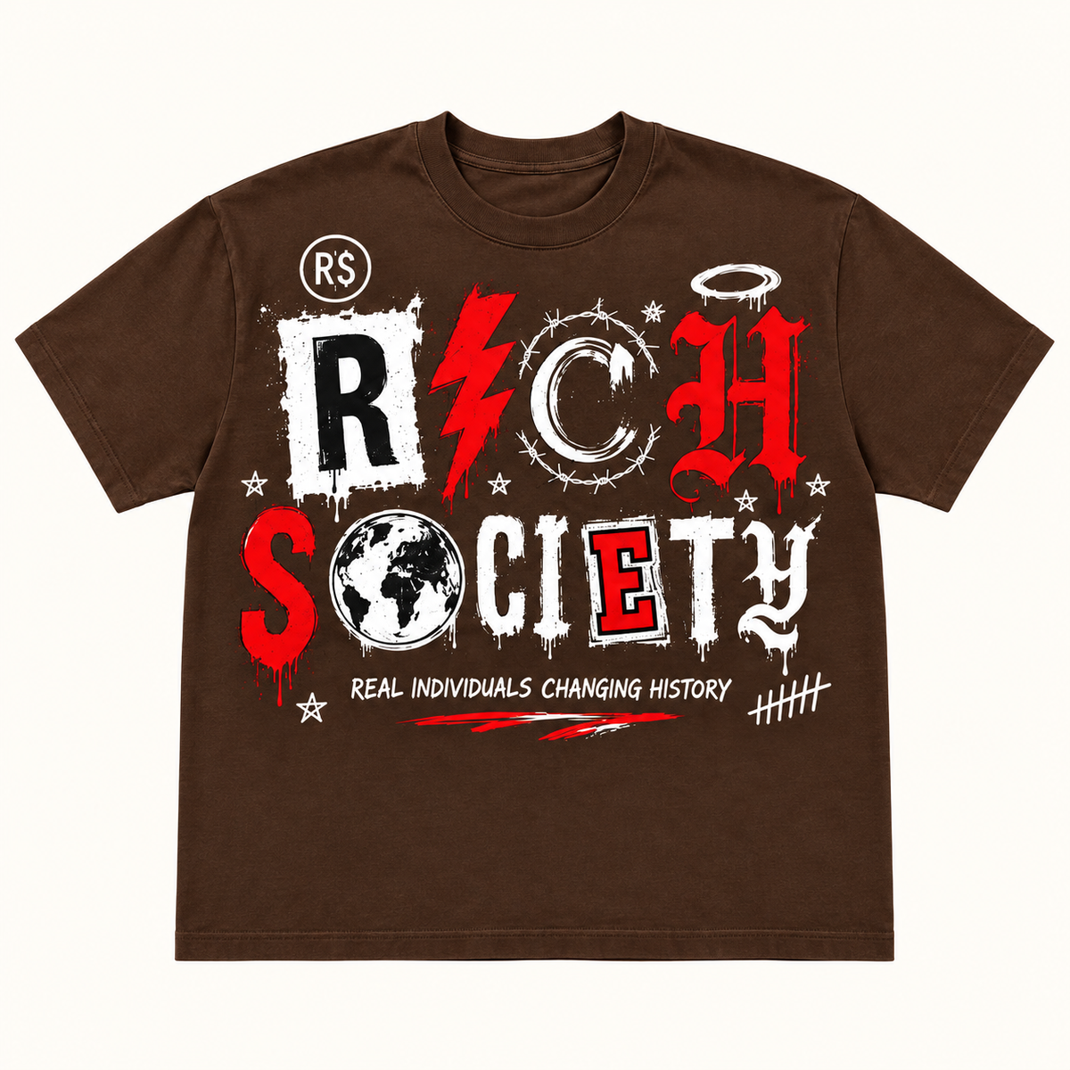 Rich Society Mixed Letter Brown tee