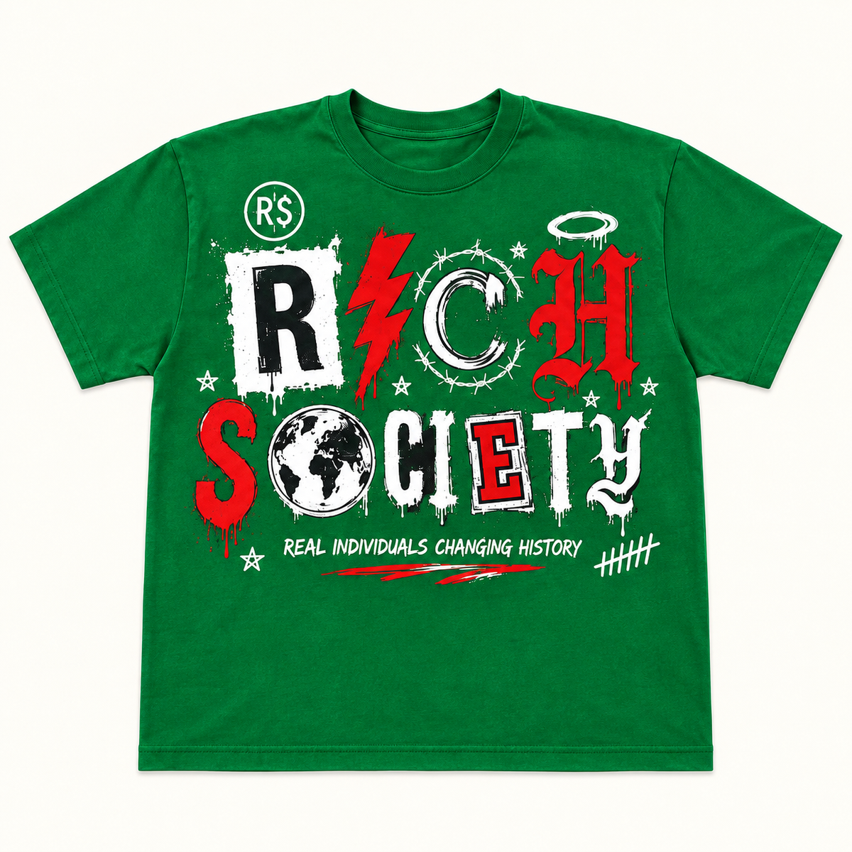 Rich Society Mixed Letter Green tee