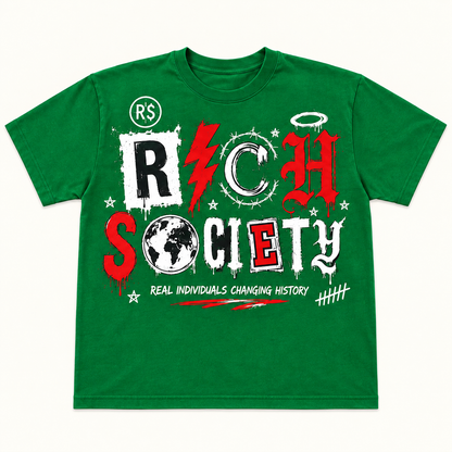 Rich Society Mixed Letter Green tee