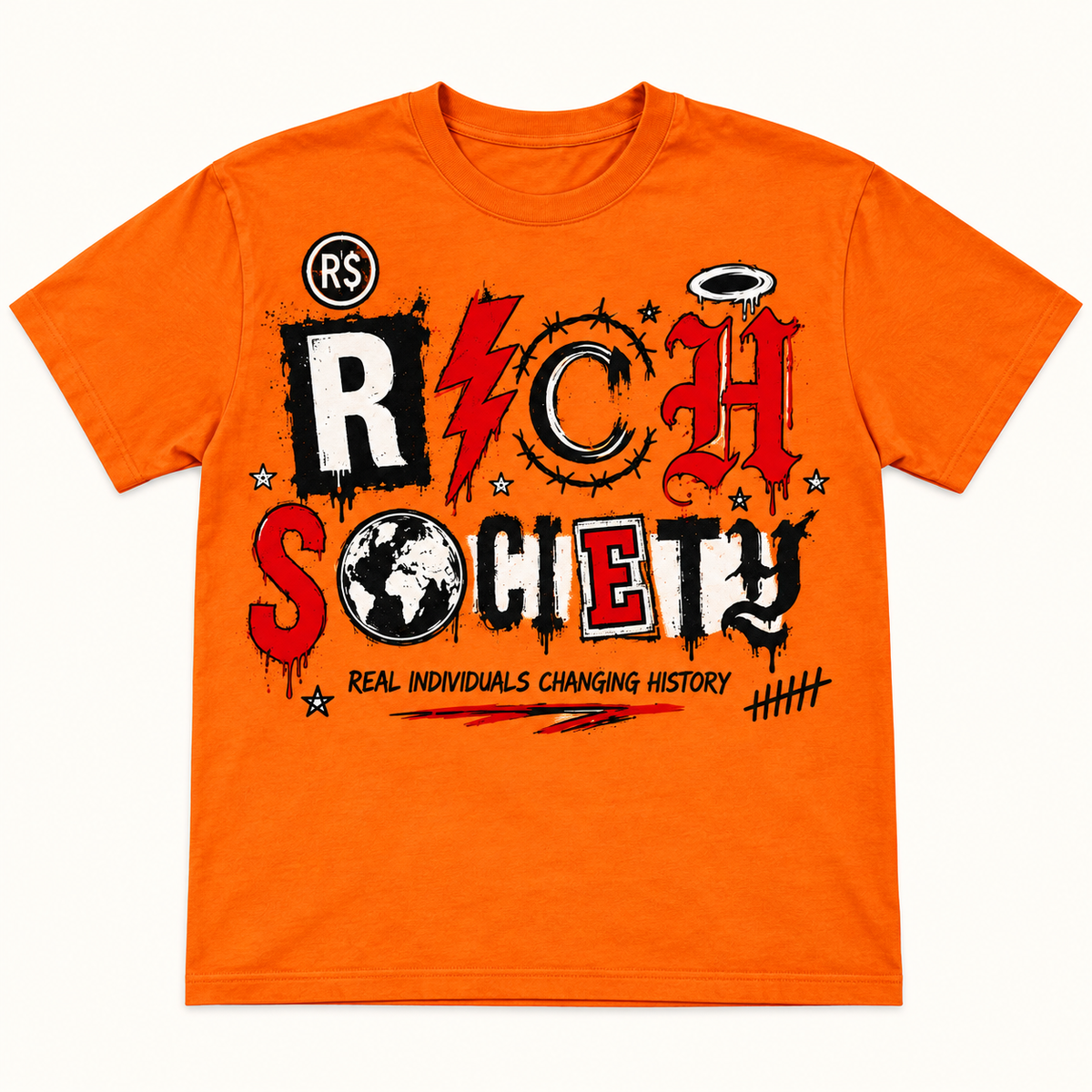 Rich Society Mixed Letter Orange tee