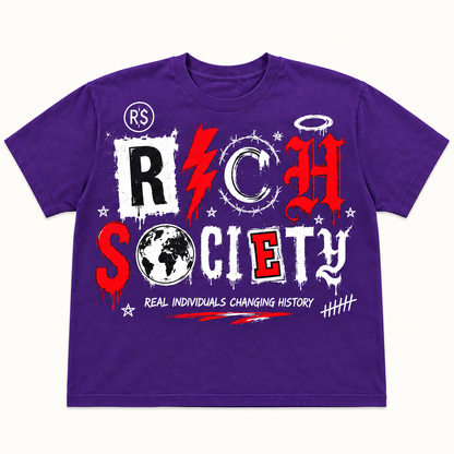 Rich Society Mixed Letter Purple tee