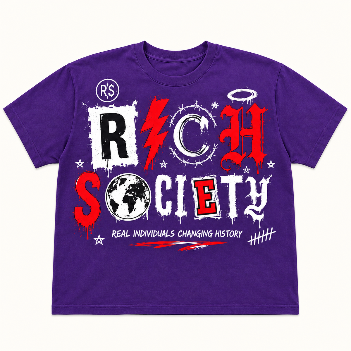 Rich Society Mixed Letter Purple tee