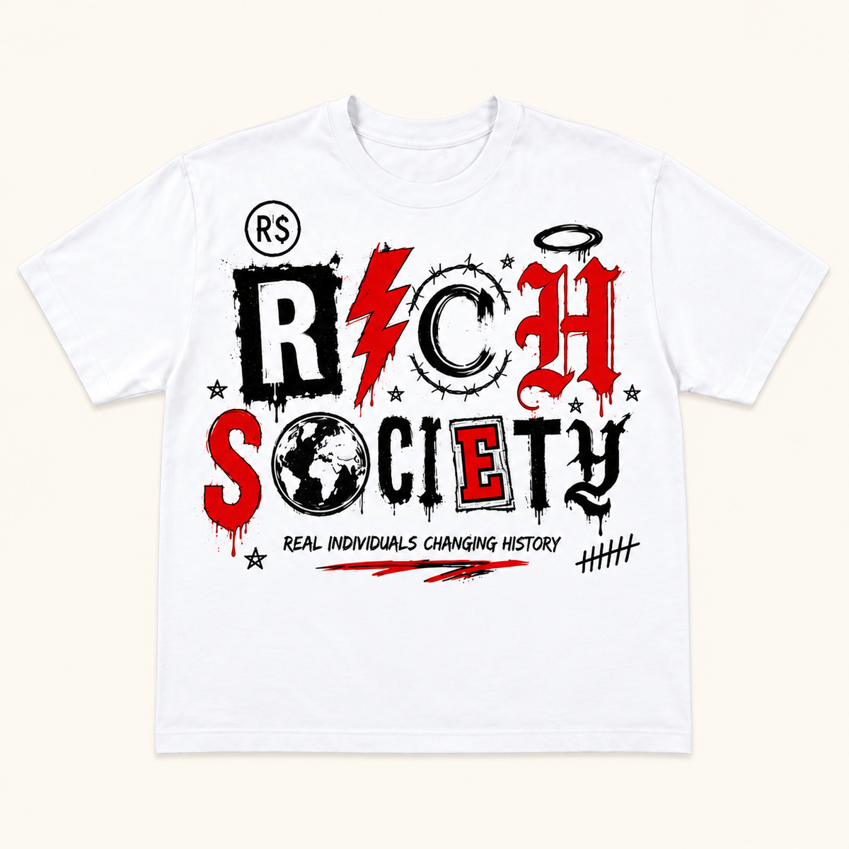 Rich Society Mixed Letter White tee