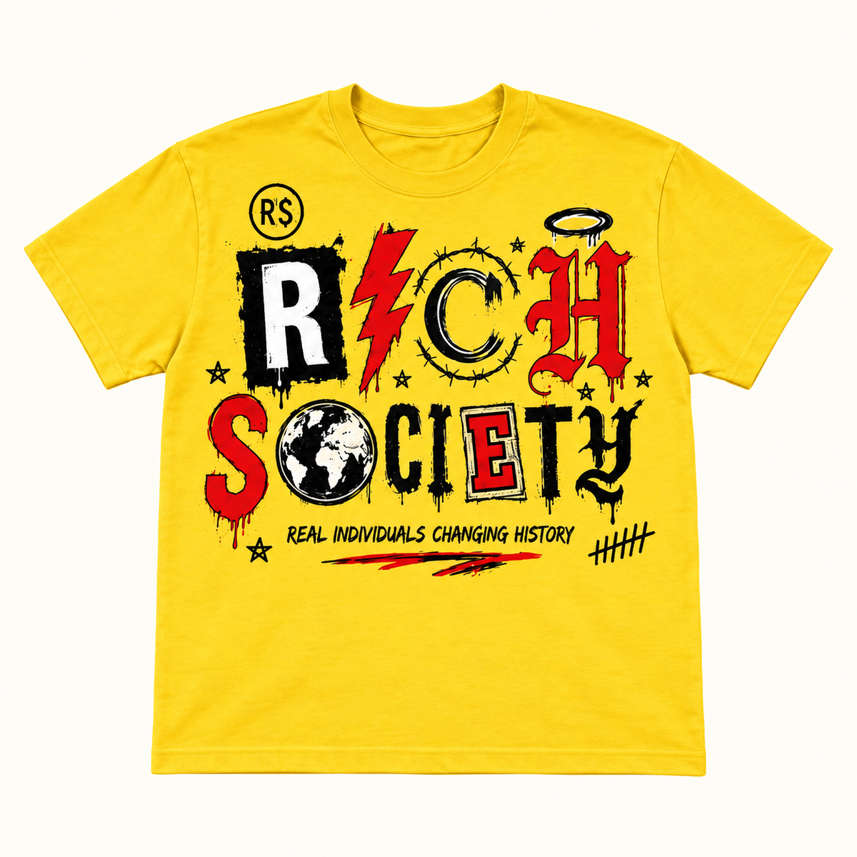 Rich Society Mixed Letter Yellow tee