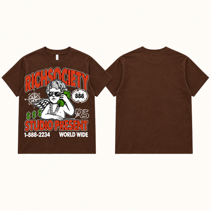 Rich Society Money Angel Brown tee