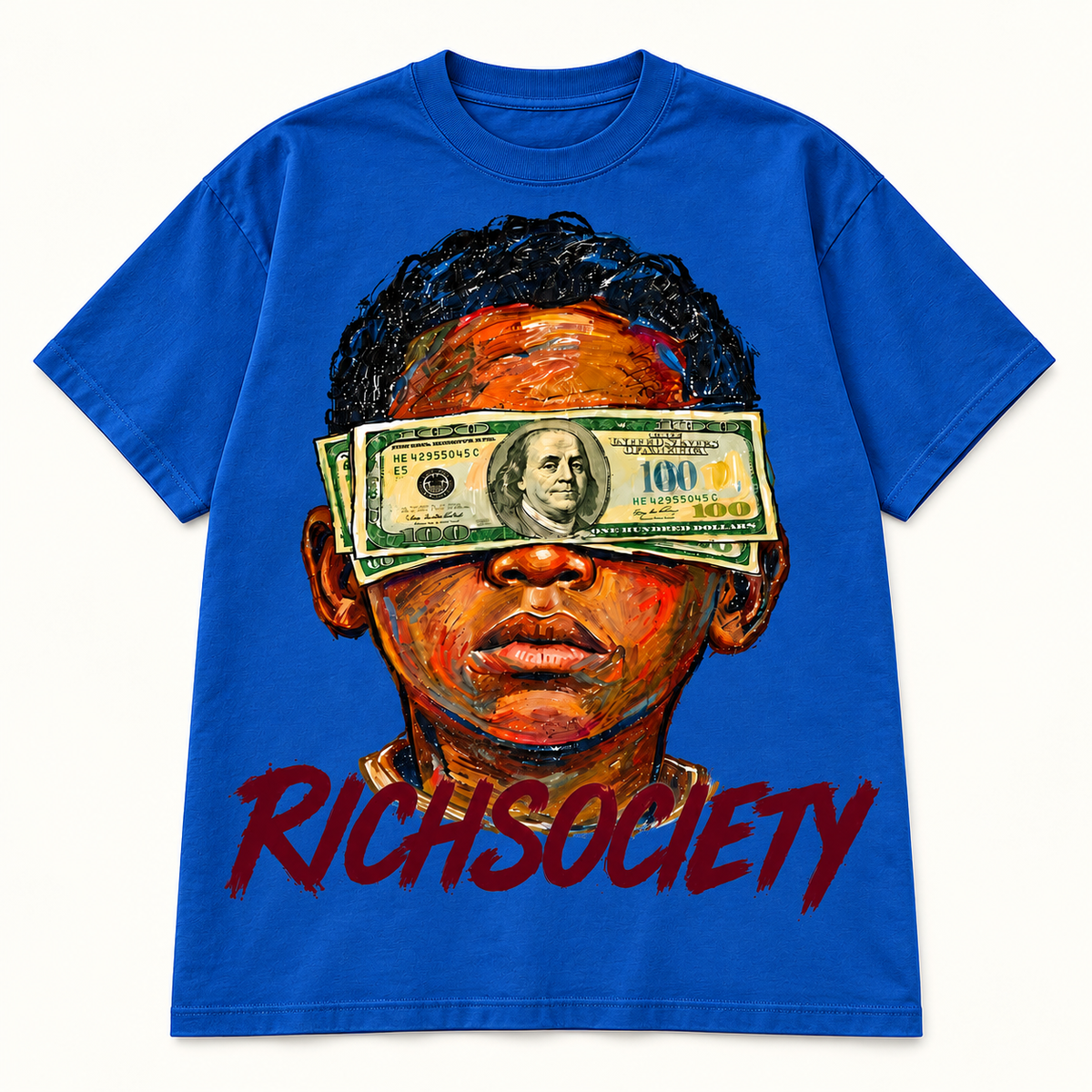Rich Society Money Face Blue tee