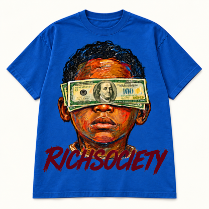 Rich Society Money Face Blue tee