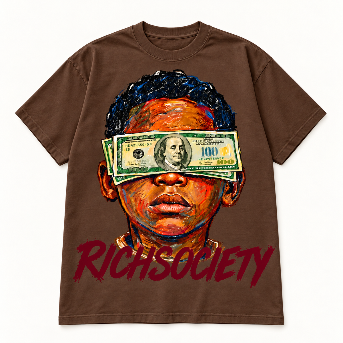 Rich Society Money Face Brown tee