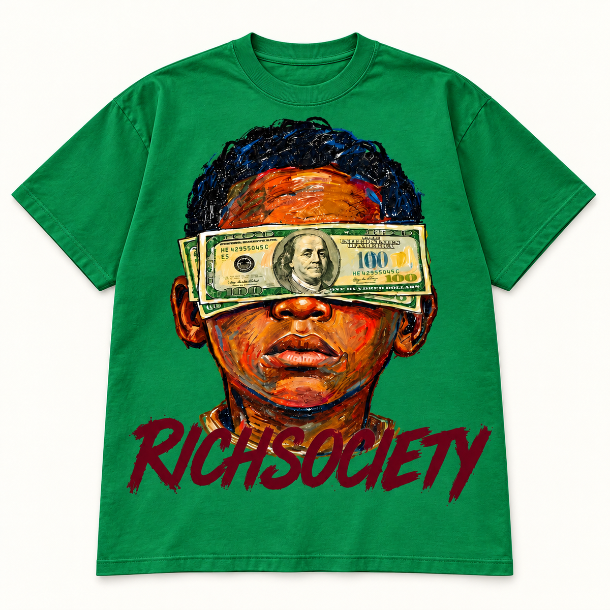 Rich Society Money Face Green tee