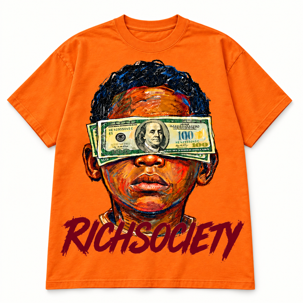 Rich Society Money Face Orange tee