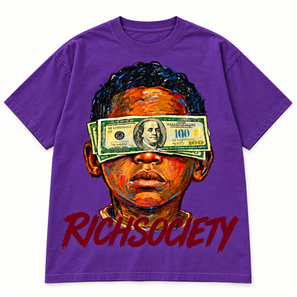 Rich Society Money Face Purple tee
