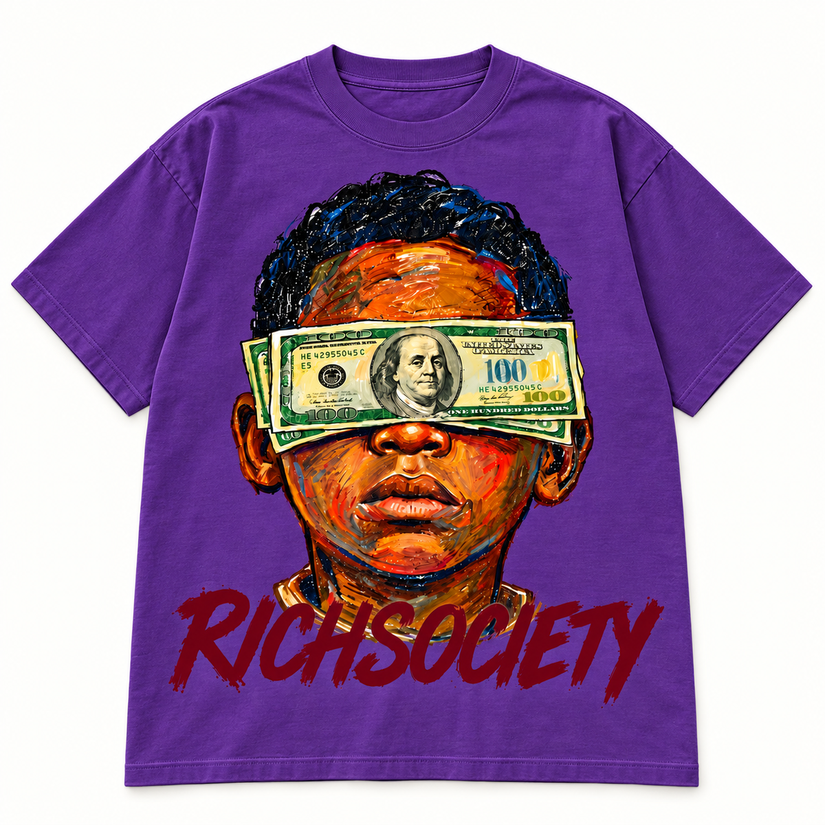 Rich Society Money Face Purple tee