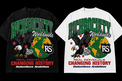 Rich Society Worldwide eagle and globe graphic tee in black and white