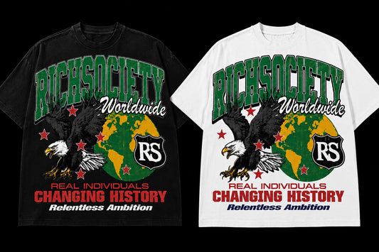 Rich Society Worldwide eagle and globe graphic tee in black and white
