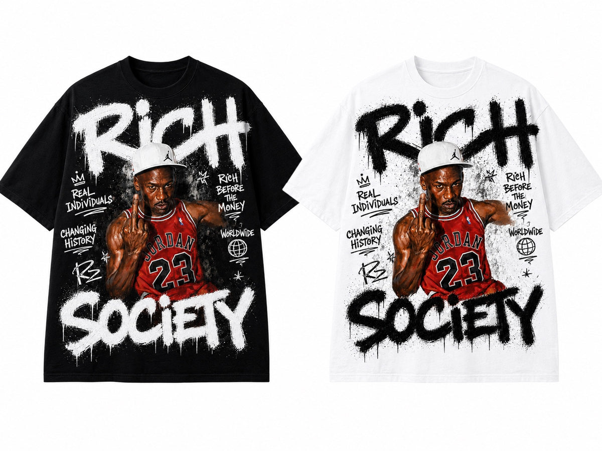 Rich Society basketball portrait graphic tee in black and white