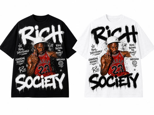 Rich Society basketball portrait graphic tee in black and white
