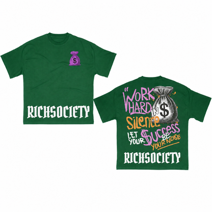 Rich Society Work Hard Green tee