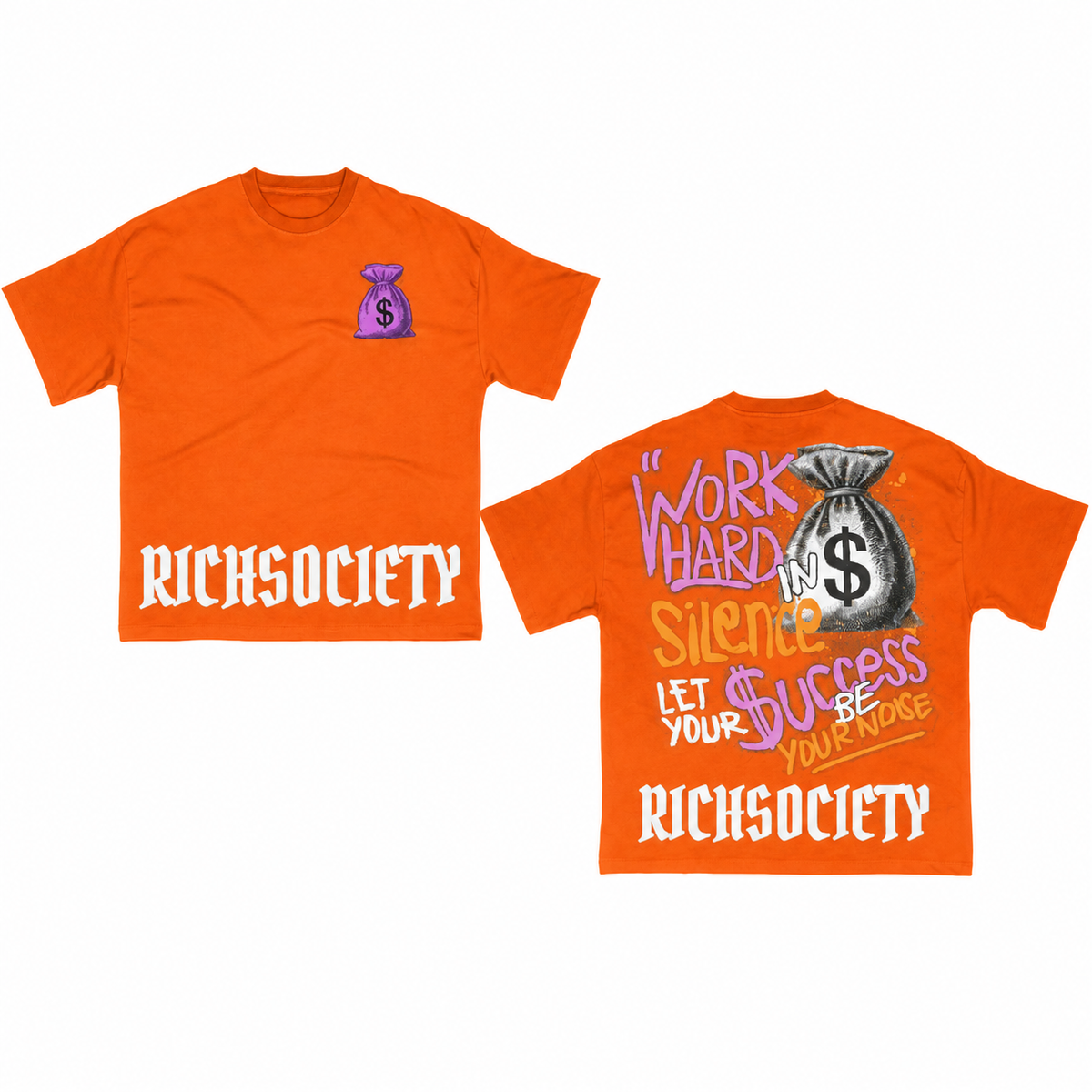 Rich Society Work Hard Orange tee