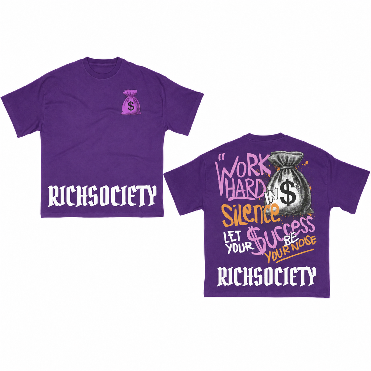 Rich Society Work Hard Purple tee