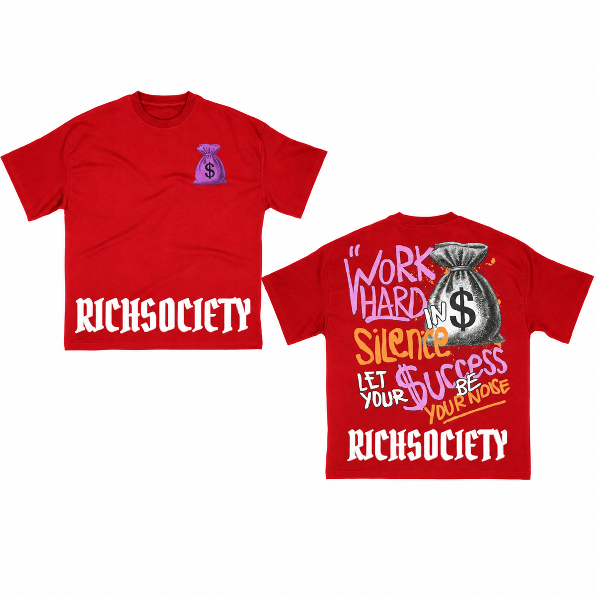 Rich Society Work Hard Red tee