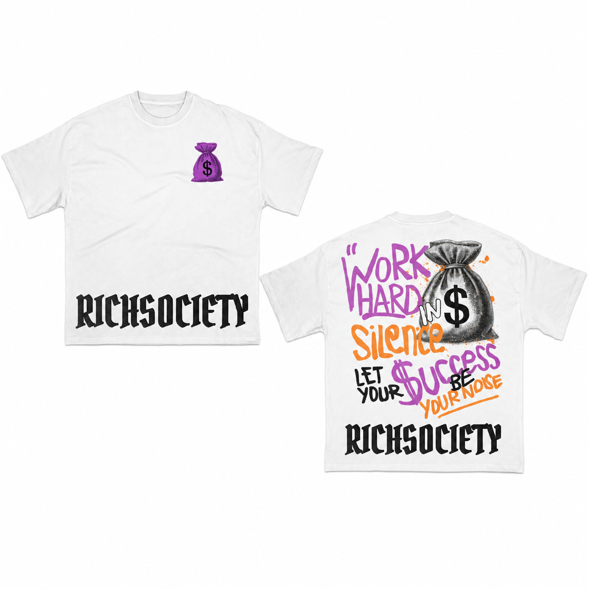 Rich Society Work Hard White tee