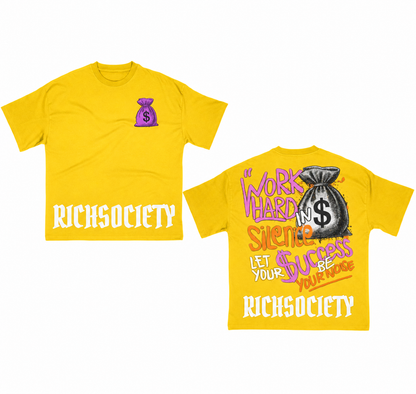 Rich Society Work Hard Yellow tee